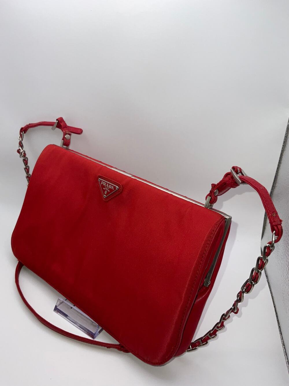 Prada Red Tessuto Satin Frame Shoulder Bag | COA Included